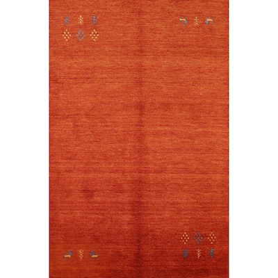 Orange Tribal Gabbeh Indian Rug Hand-Knotted Wool Carpet - 4'0" x 5'10"