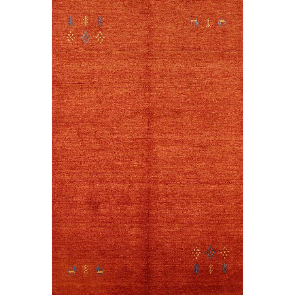 Orange Tribal Gabbeh Indian Rug Hand-Knotted Wool Carpet - 4'0" x 5'10"