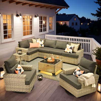 OVIOS 9 Pieces T shaped Seat Wide Armrest Swivel Chair Set With Solar-Powered Table