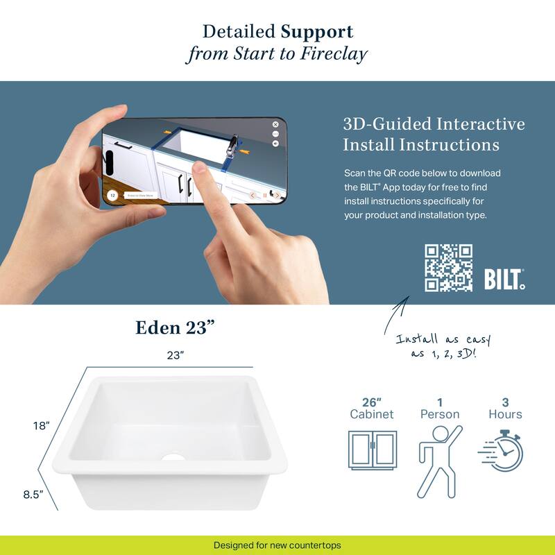 Eden Crisp White Fireclay 23" Undermount Single Bowl Kitchen Sink with Pfirst Faucet Kit