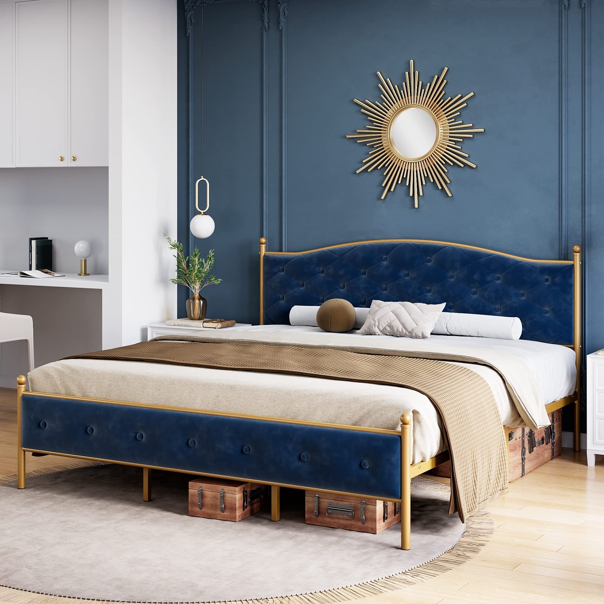 Navy metal bed sale frame