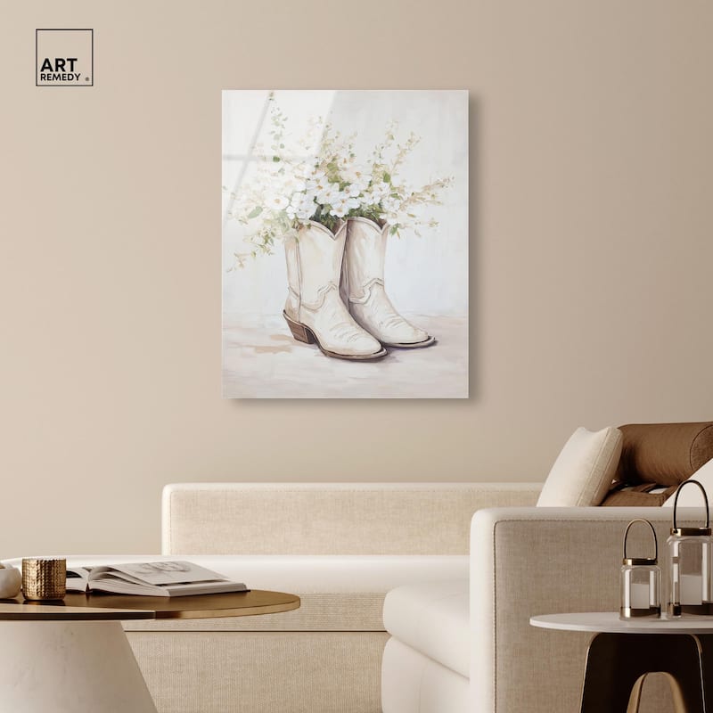 Prairie Bloom Boots Acrylic by Art Remedy, Ready to Hang
