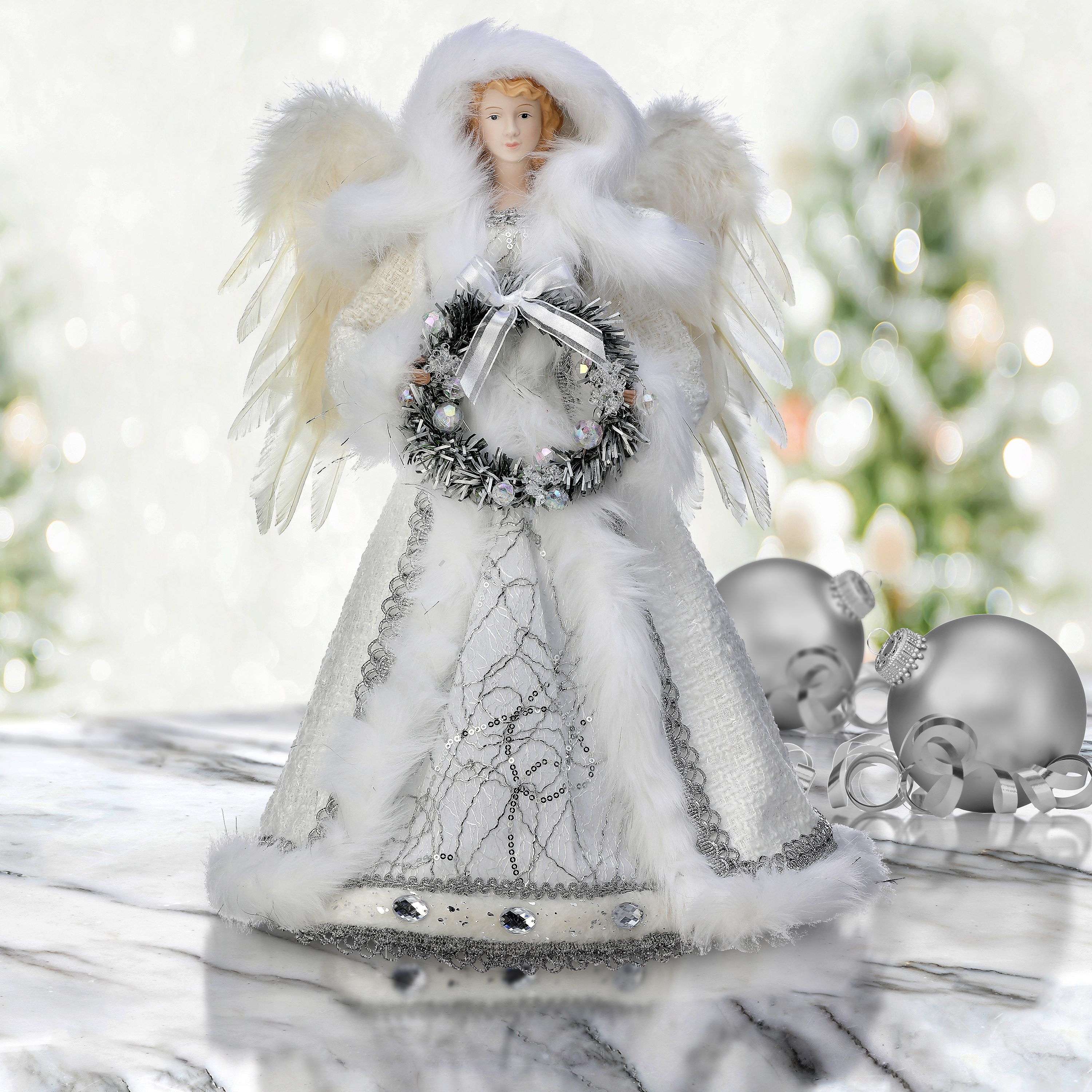 Mini Angel Tree Topper, Fairy Tree Topper, White Christmas Angel