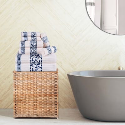Superior Athens Cotton Floral Border Greek Key 8-Piece Towel Set