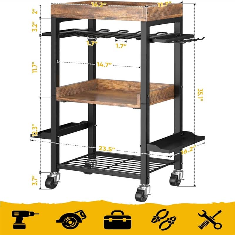 4 Tier Rolling Cart Stackable Fruit Vegetable Basket with Wheels and 2 Hanging Basket - 11.75"D x 15.75"W x 33"H