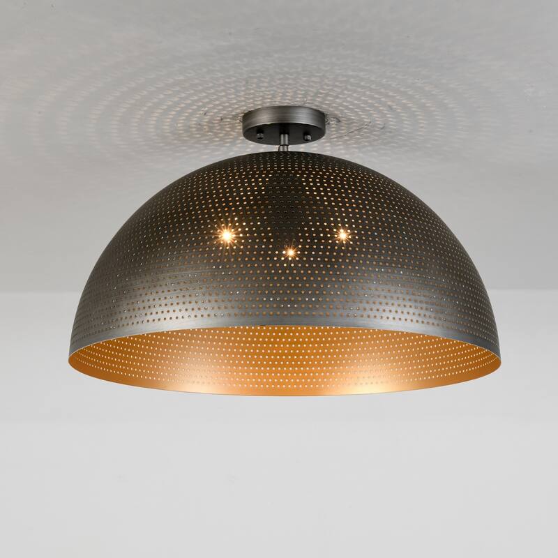 3-Light Industrial Metal Pendant Light with Perforated Dome Shade for Kitchen