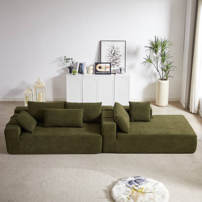 108" Chenille L-Shaped Modular Sectional Sofa with 6 Pillows