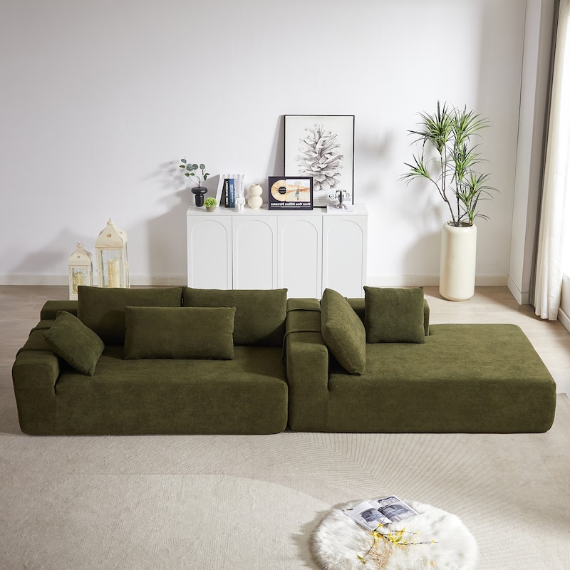 Roomfitters 108" Chenille Modular Sectional Sofa, L-Shaped 3-4 Seater with 6 Pillows, Right Chaise
