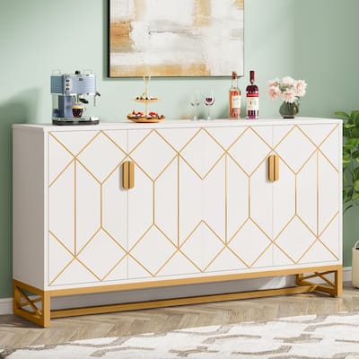 White Gold Buffet Cabinet with Storage Kitchen Sideboard Storage