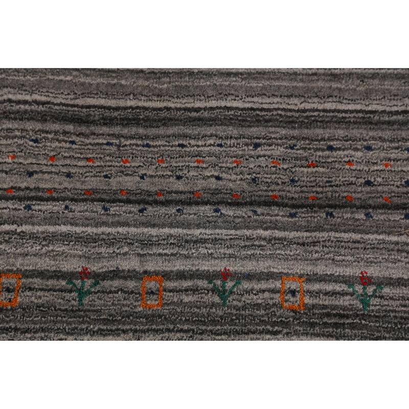 Hand Knotted Oriental 100% Wool Carpet Tribal Stripe Greys & Charcoal Gabbeh Area Rug - 9' 9'' X 8' 1''