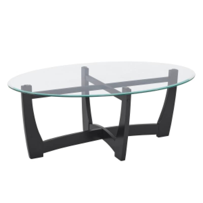 Roomfitters 48-Inch Oval Glass Coffee Table with Metal Frame and Faux Marble MDF Shelf, Modern Center Table, Living Room