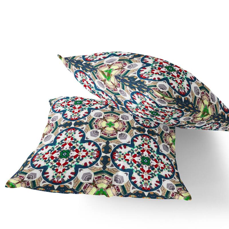 HomeRoots Set of Two 16" X 16" Green and White Blown Seam Floral Indoor Outdoor Throw Pillow - 16.00' X '16.00' X '5.00