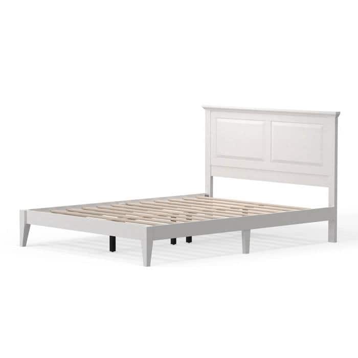 Solid Oak Platform Bed with Tapered Legs and Headboard