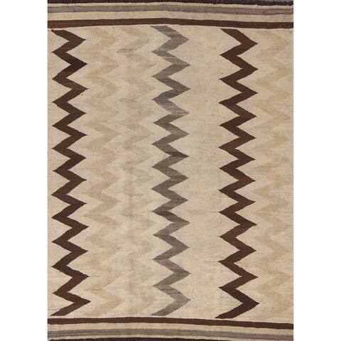 Natural Dye Chevron Style Kilim Wool Area Rug Flat-Weave Foyer Carpet - 5'1" x 6'7"