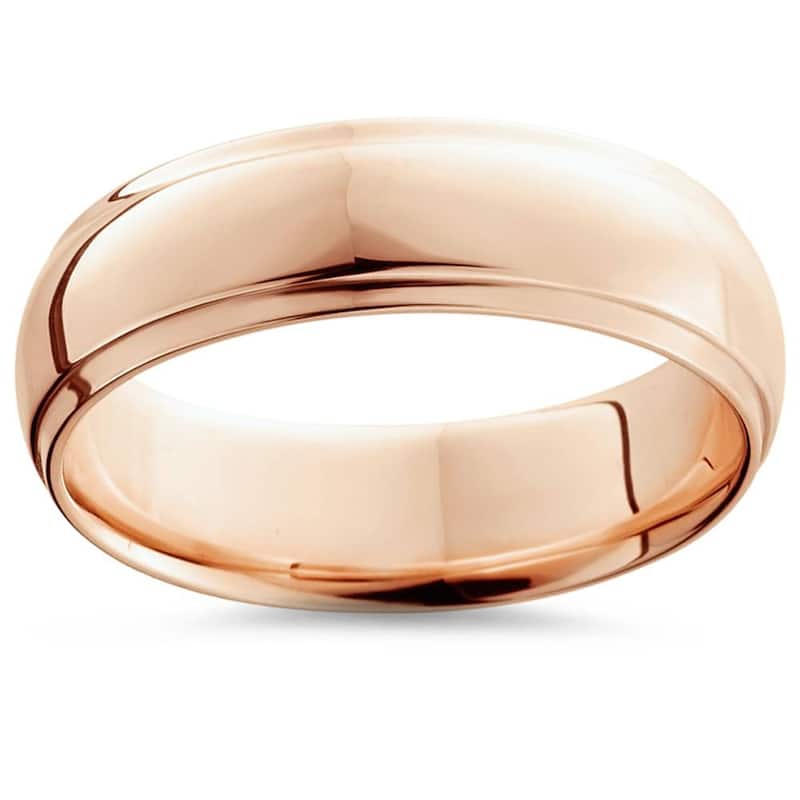 6mm High Polished Rose Gold Step Cut Mens Dome Wedding Band