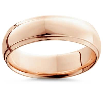 6mm High Polished Rose Gold Step Cut Mens Dome Wedding Band