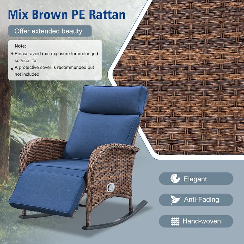 Pocassy Outdoor Curved Rocker Chaise Lounge Chairs with Side Table Set.