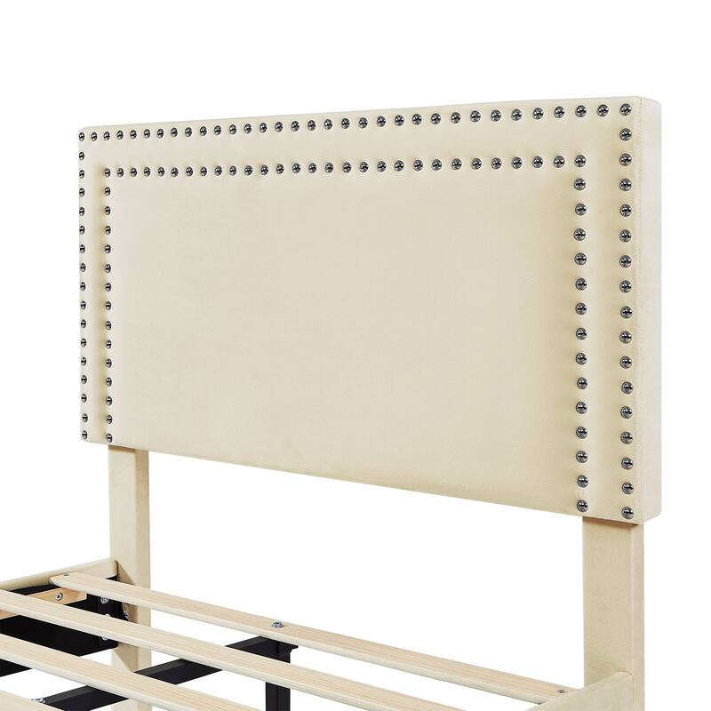 VECELO Upholstered Bed Frames with Height Adjustable Headboard