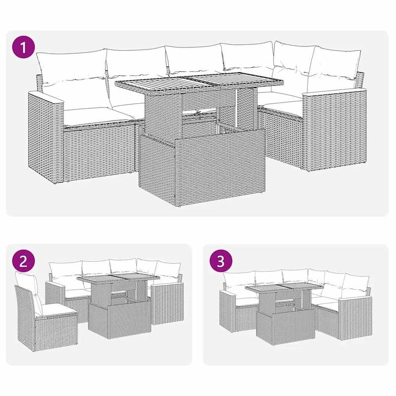 vidaXL Patio Sofa Set with Cushions Outdoor Furniture 6 Piece Poly Rattan