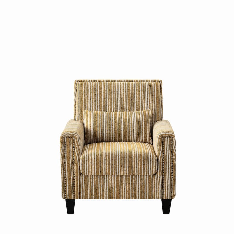 Modern Accent Chair with Arms,Comfy Upholstered Armchair for Living Room,Grey and White Striped Armchair with Nailhead Trim