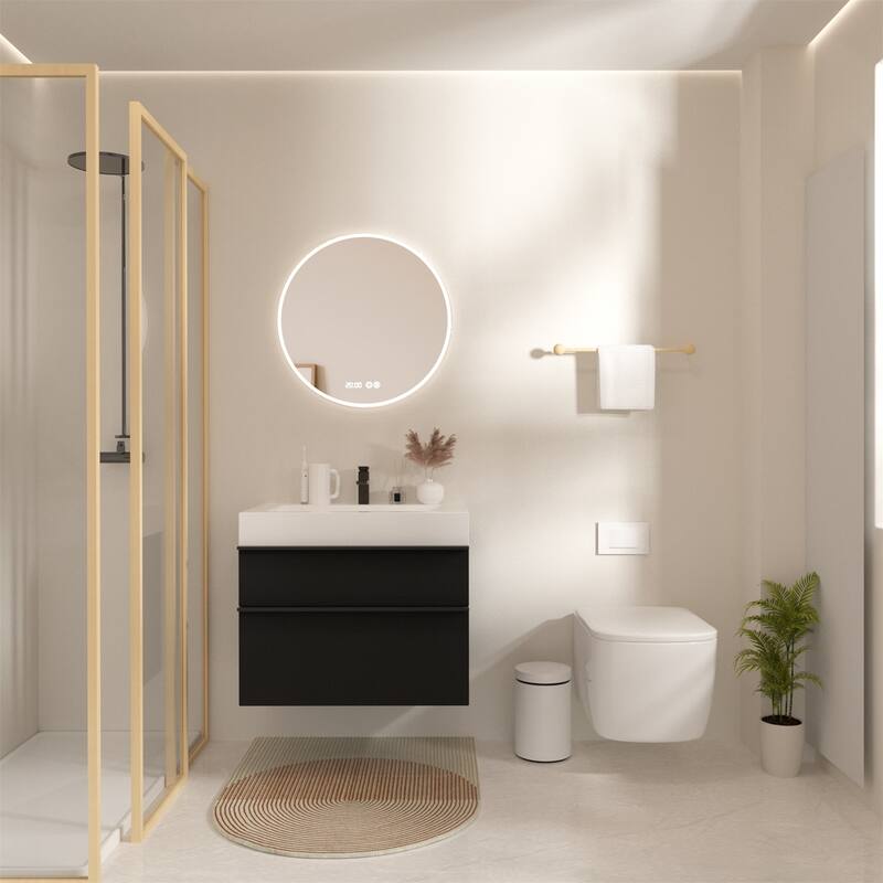 30" Wall Mounted Bathroom Vanity with Integrated Acrylic Sink, 2 Soft-Close Drawers