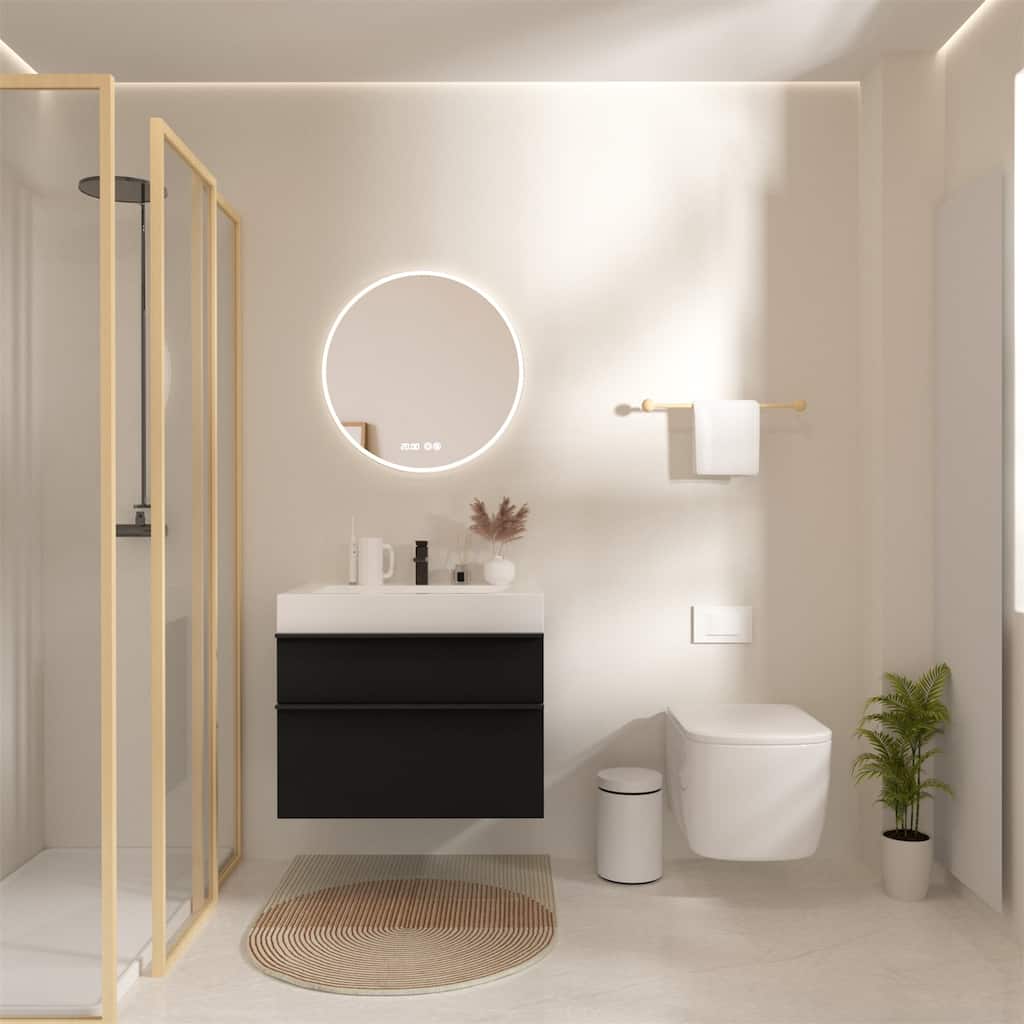 30" Wall Mounted Bathroom Vanity with Integrated Acrylic Sink, 2 Soft-Close Drawers