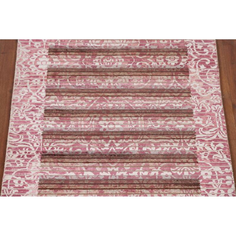 Striped Pink Abstract Modern Accent Rug Handmade Wool Carpet - 2'7"x 4'9"