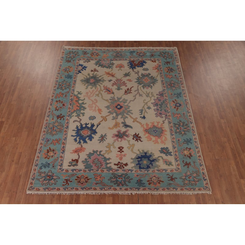 All-Over Oushak Area Rug Hand-Knotted Wool Carpet - 7'11"x 9'10"