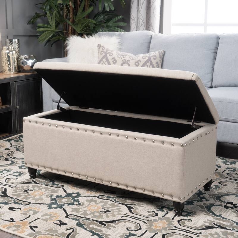 Tatiana Contemporary Fabric Storage Ottoman with Nailhead Trim by Christopher Knight Home