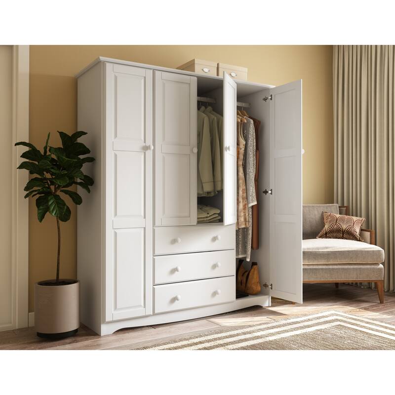 Palace Imports 100% Solid Wood Family Wardrobe Armoire (No Shelves Included)