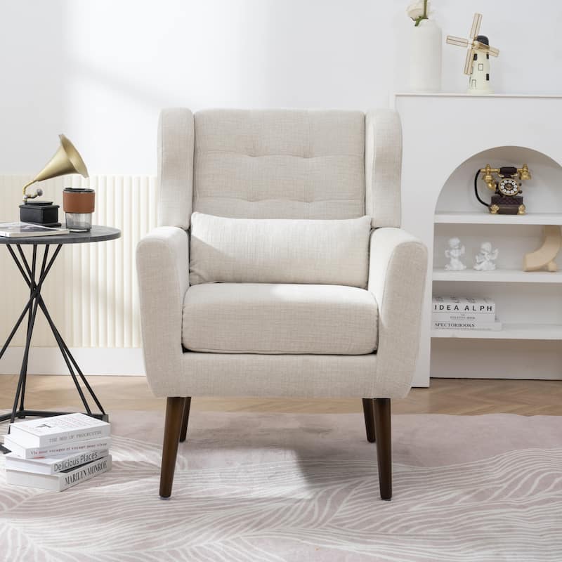 Modern Chenille Arm Chairs with Pillow & Comfy Soft Padded - Beige