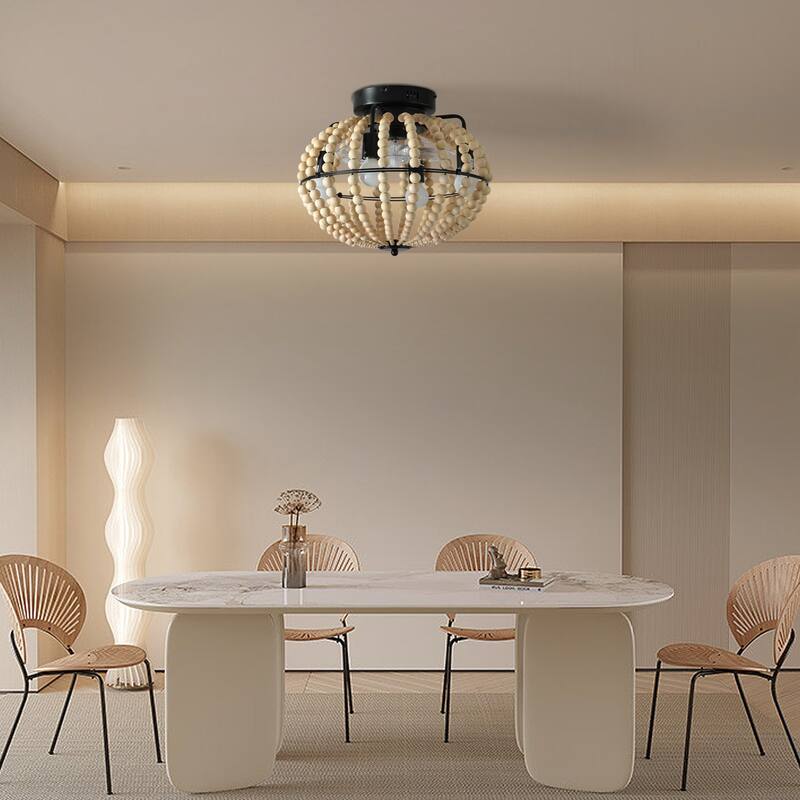 Wood Beaded Chandelier Farmhouse Beaded Fan lamp