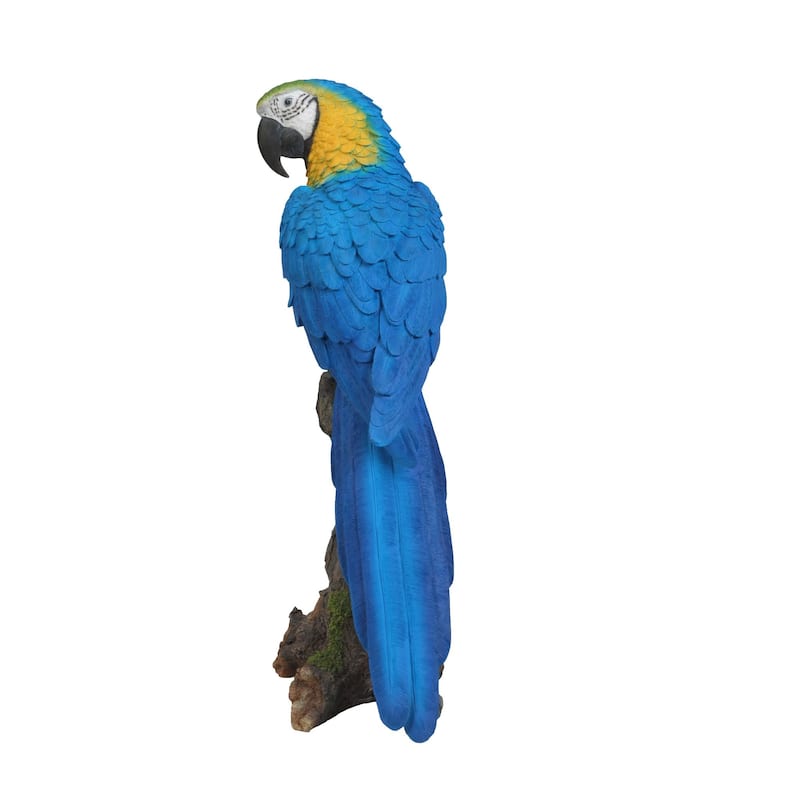 15" Blue and Yellow Parrot on a Branch Outdoor Garden Statue