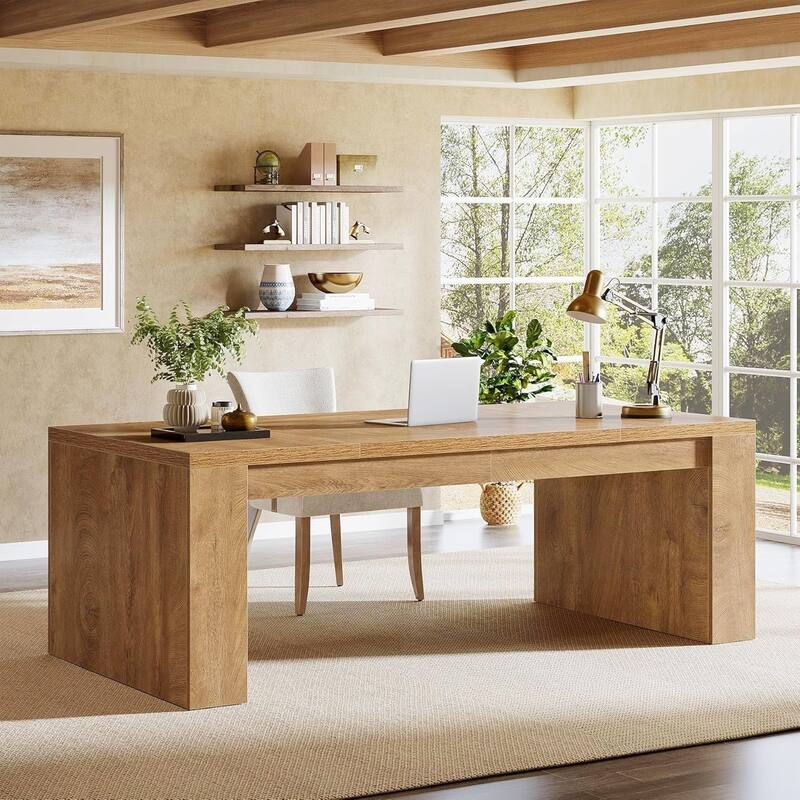 70.9-Inch Wooden Computer Desk, Large Farmhouse Executive Office Desk