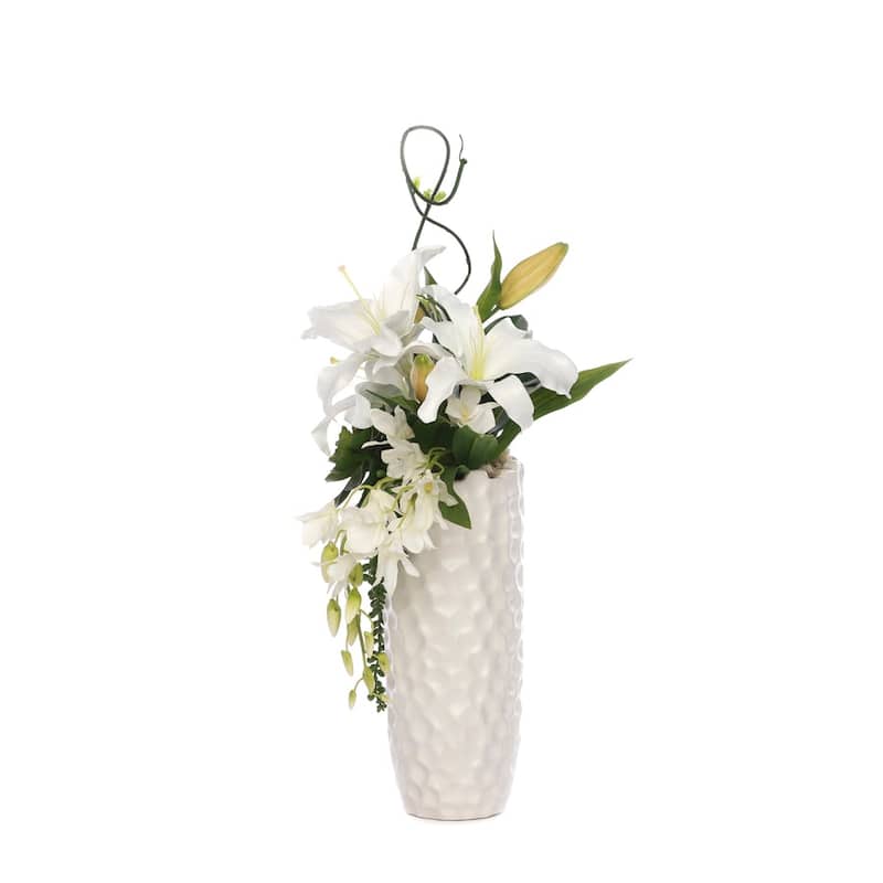 Casablanca Lily Modern Flower Arrangement in White Ceramic Vase