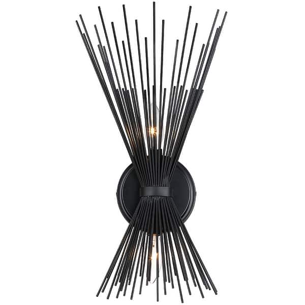 slide 2 of 10, Nathan 2-Light Black Starburst Wall Sconce Light - 18"H 18"H - Black