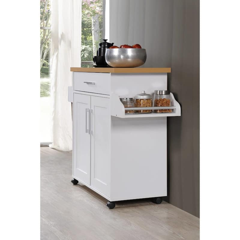 43.5" White and Beige Solid Kitchen Island with Spice Rack