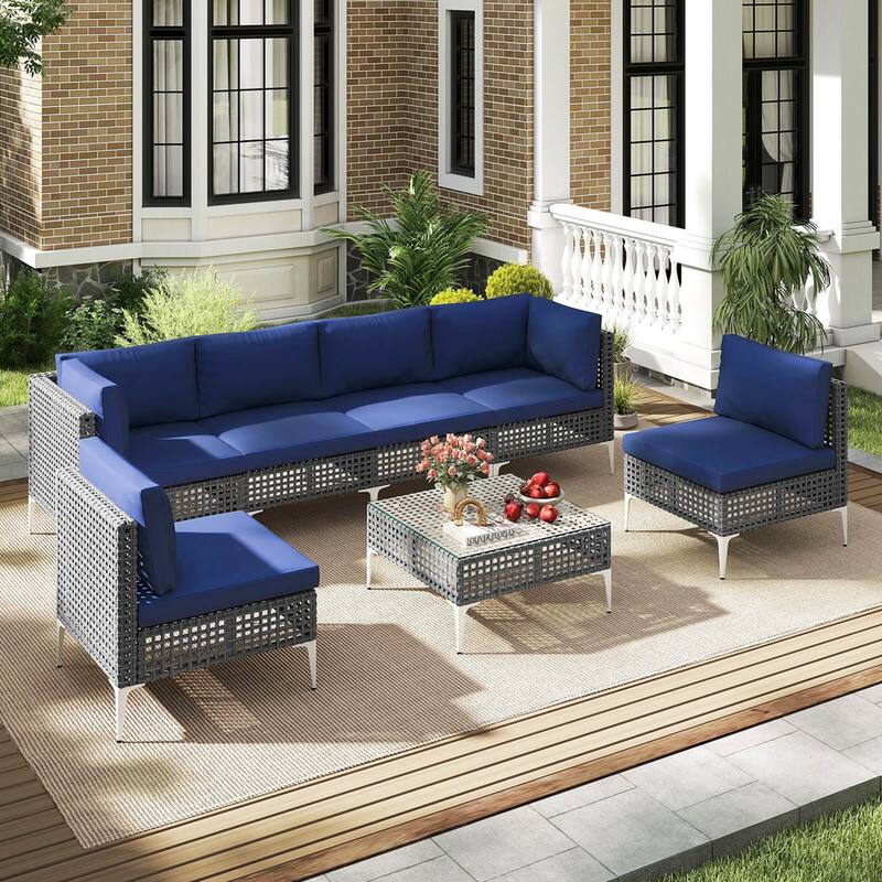 Costway 7 Piece Outdoor Furniture Set with Seat & Back Cushions - See Details