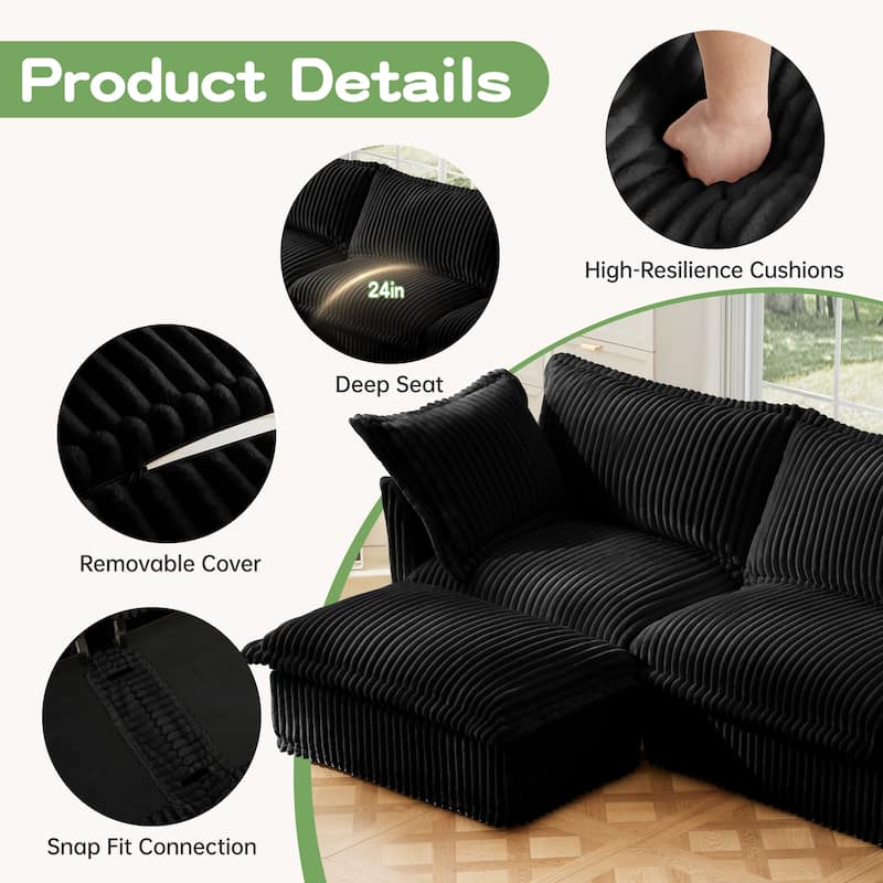 83" Corduroy Upholstered Loveseat with Armrests and Removable Cover