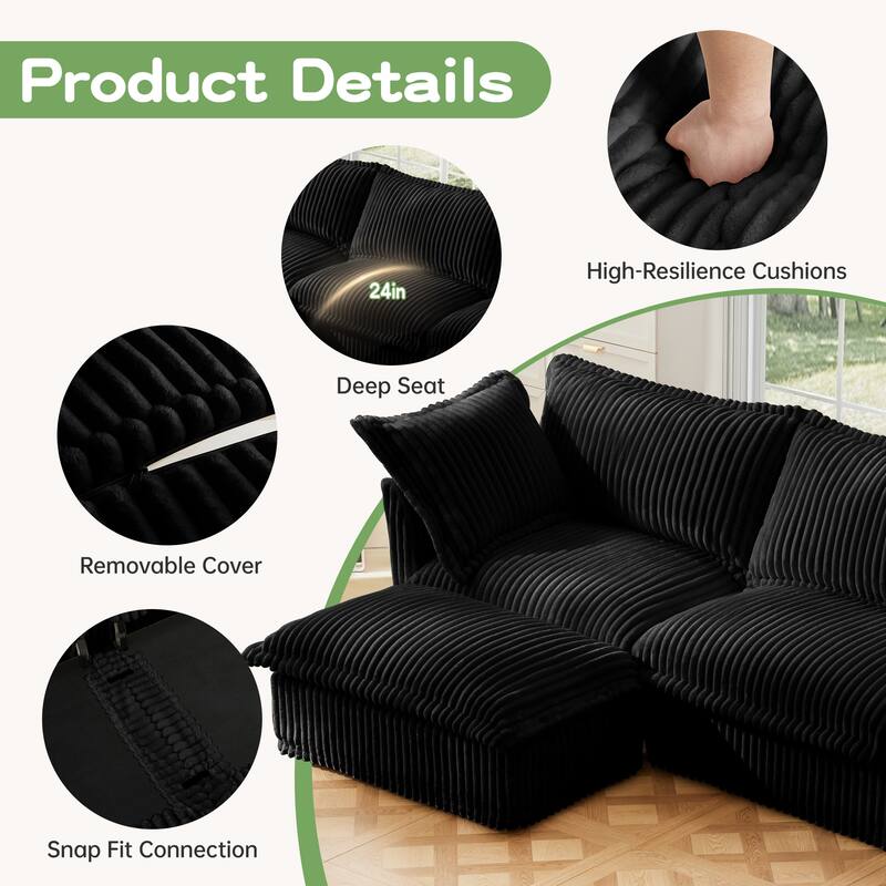 Corduroy Upholstered Armchair with Washable Covers, Deep Seat Single Couch Chair with Large Pillows, Small Space Reading Chair