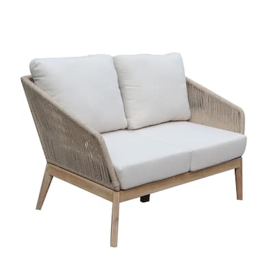 Dexi 51 Inch Patio Sofa, Fade Resistant Cushions, Rich Brown Acacia Wood