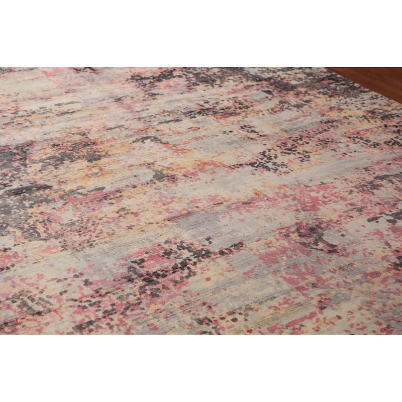 Modern Abstract Indian Rug Hand-Knotted Oriental Wool Carpet - 8'11"x 11'11"