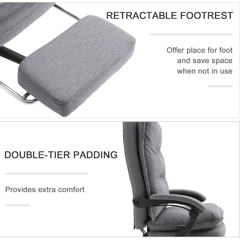 Vinsetto 360-deg Swivel Home Office Chair Adjustable Height Recliner with Retractable Footrest and Double Padding