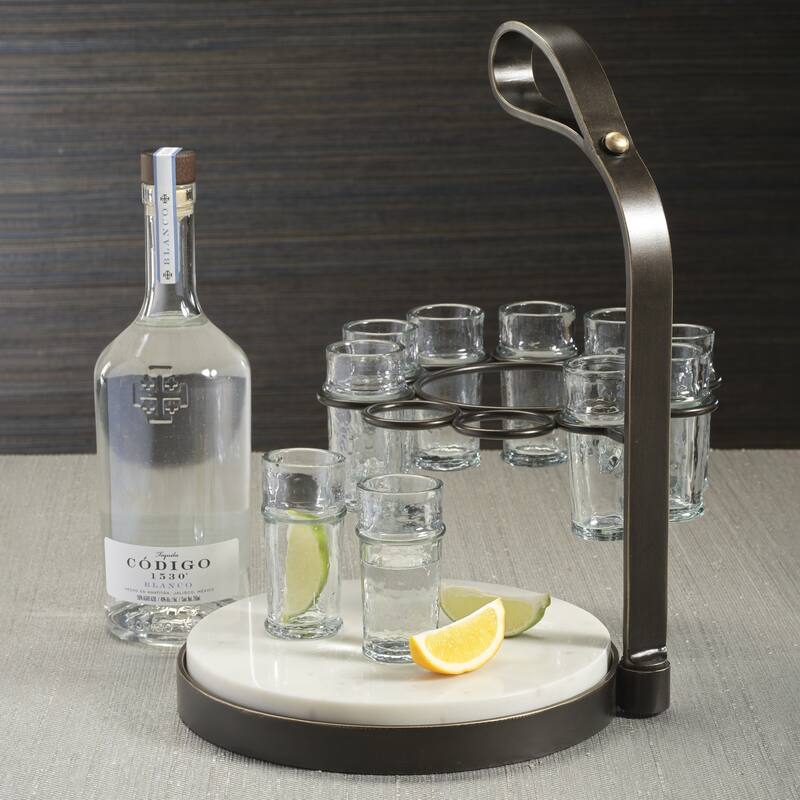 Tequilero 10-Piece Tequila Shot Set with Marble Cutting Board