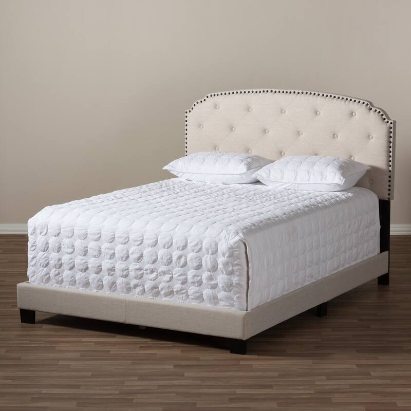 King Size Upholstered Bed - Light Beige Fabric Bedroom Furniture with Button-Tufted Headboard