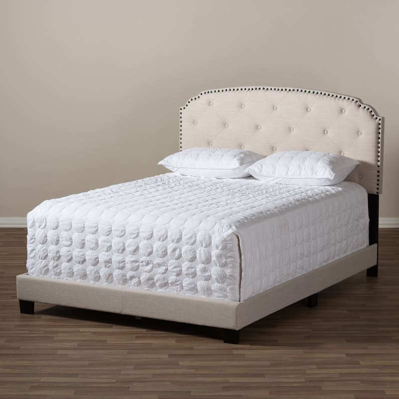 Modern Full Size Bed - Light Beige Upholstered Platform Bed Frame - Bedroom Furniture