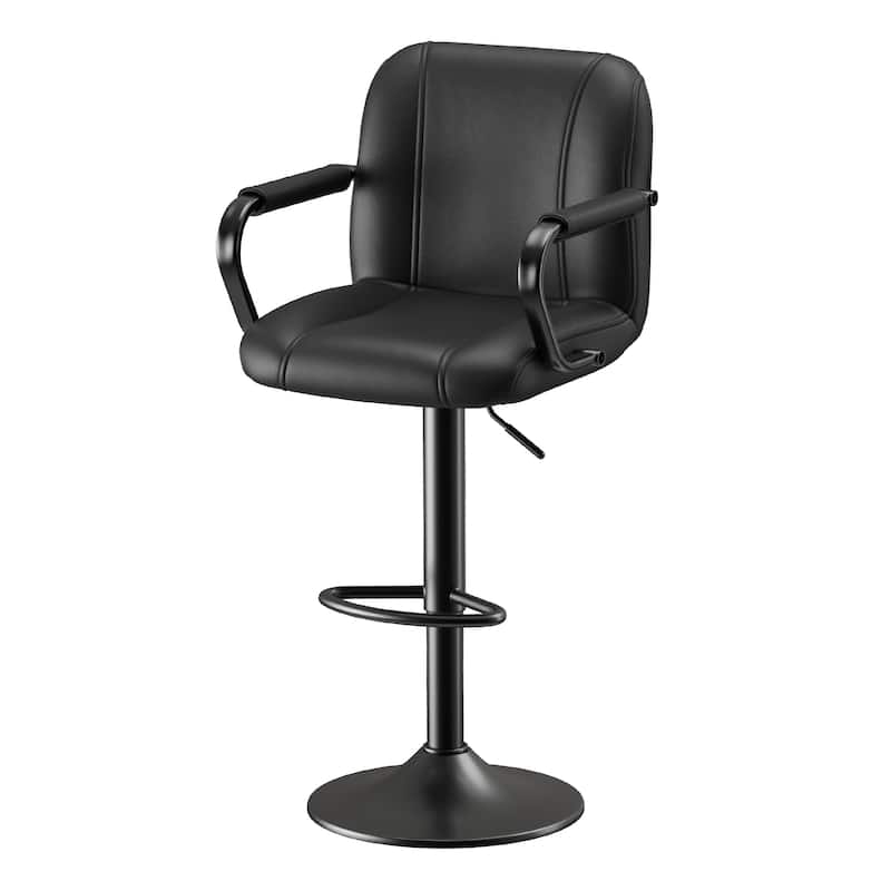 Swivel Bar Stools with Back Support - Adjustable Height Counter Stools for Kitchen Island & Home Bar - Black - Single