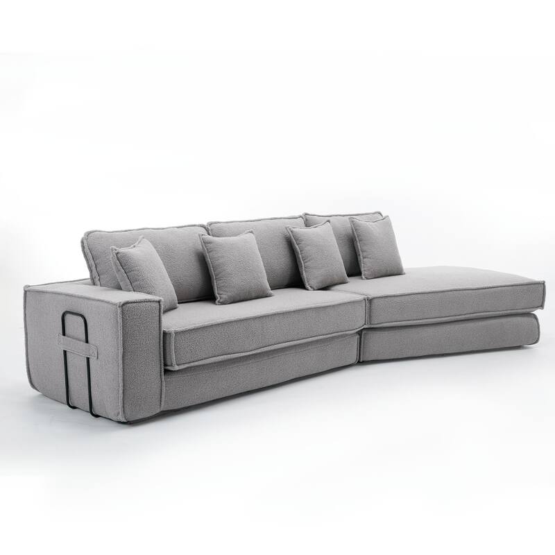 133" Lamb Velvet Convertible Sleeper Sofa with 7 Pillows (3 Back + 4 Throw), Foldable Gaming Bed Design