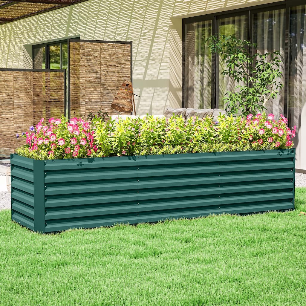 Outsunny 8x2x2ft Galvanized Raised Garden Bed Kit, Outdoor Metal Elevated Planter Box with Safety Edging, Large Raised Bed