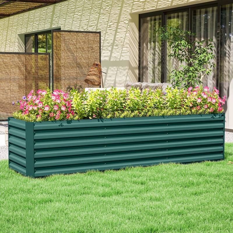 Galvanized Steel Wood Grain Raised Garden Bed 94 inches - 94" L x 23.5" W x 22.25" H